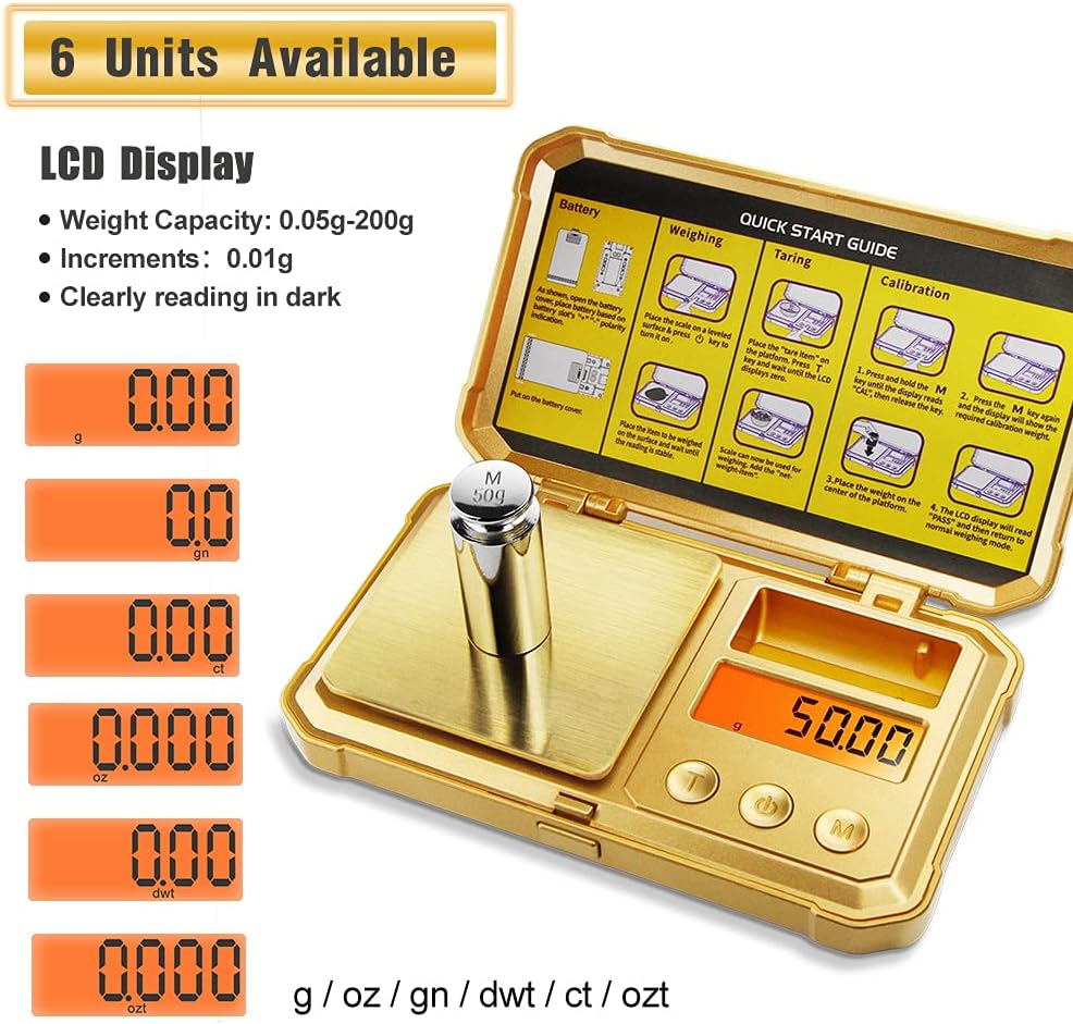 Fuzion Digital Pocket Scale, 500g x 0.01g Gram Scale, Mini Scale 6 Units Jewelry Scale with LCD Display, Tare Function for Food, Jewelry, Coin, Coffee
