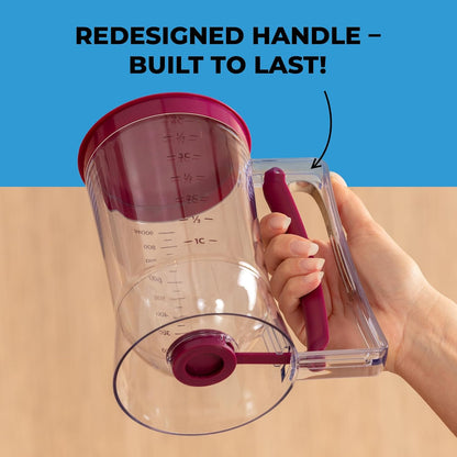 Pancake Batter Dispenser - Kitchen Must Have Tool for Perfect Pancakes, Cupcake, Waffle, Muffin Mix, Cake & Crepe - Easy Pour Baking Supply for Griddle - Pancake Maker with Measuring Label (Turquoise)