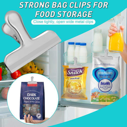 Funfery Chip Clips Bag Clips Gold Stainless Steel Clip for Food Storage,Air Tight Seal Chip Bag Clip 3 Inch Strong Food Clipp for Snack,Chips,Kitchen Decor,Home&Office Paper Heavy Duty-8 Pack
