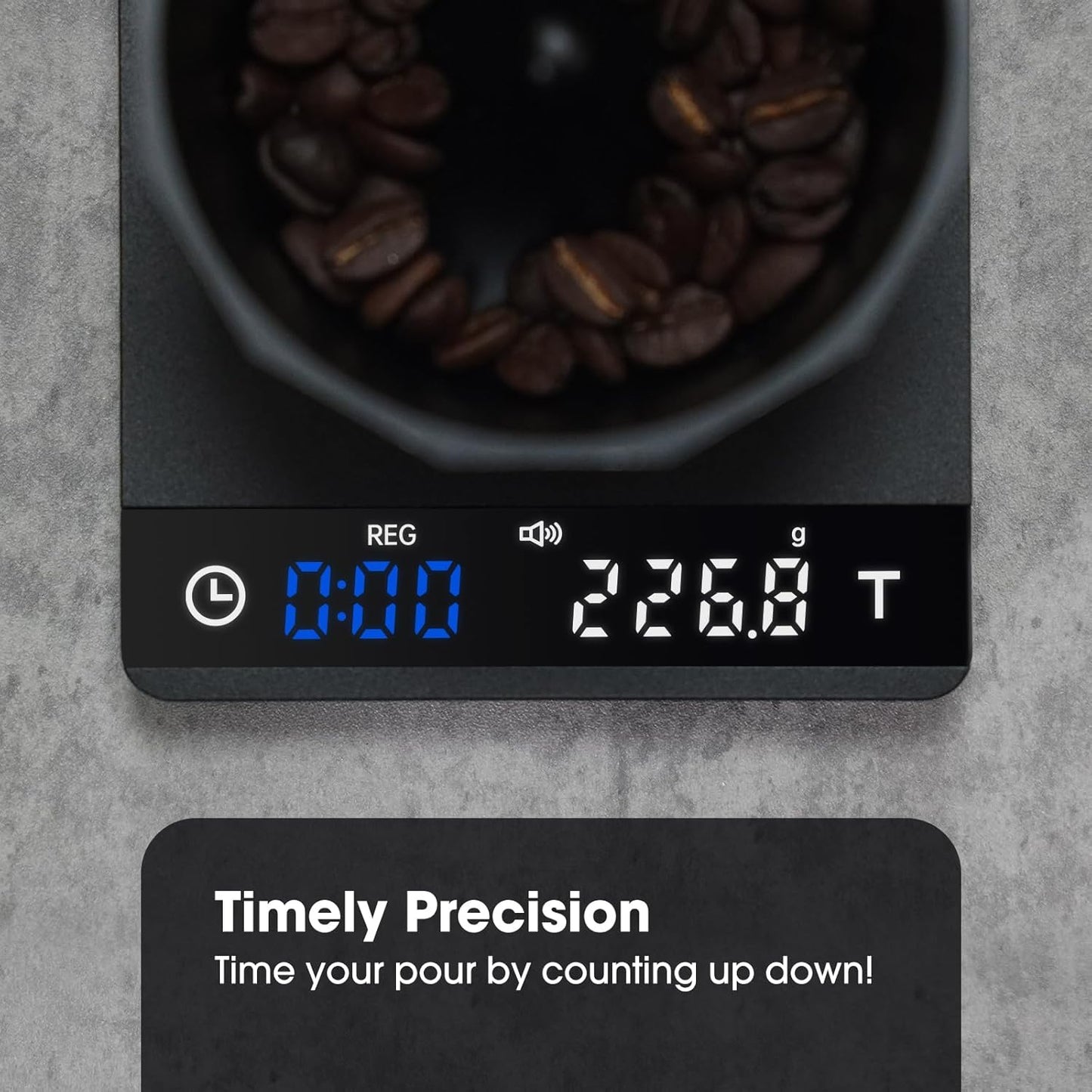 Coffee Scale, Espresso Scale, Weigh Digital Kitchen Scale with Timer, 2kg/0.1g Rechargeable Scale, Ratios & Flow Rate Display, Barista-Grade for Pour-Over, Espresso, French Press – Black