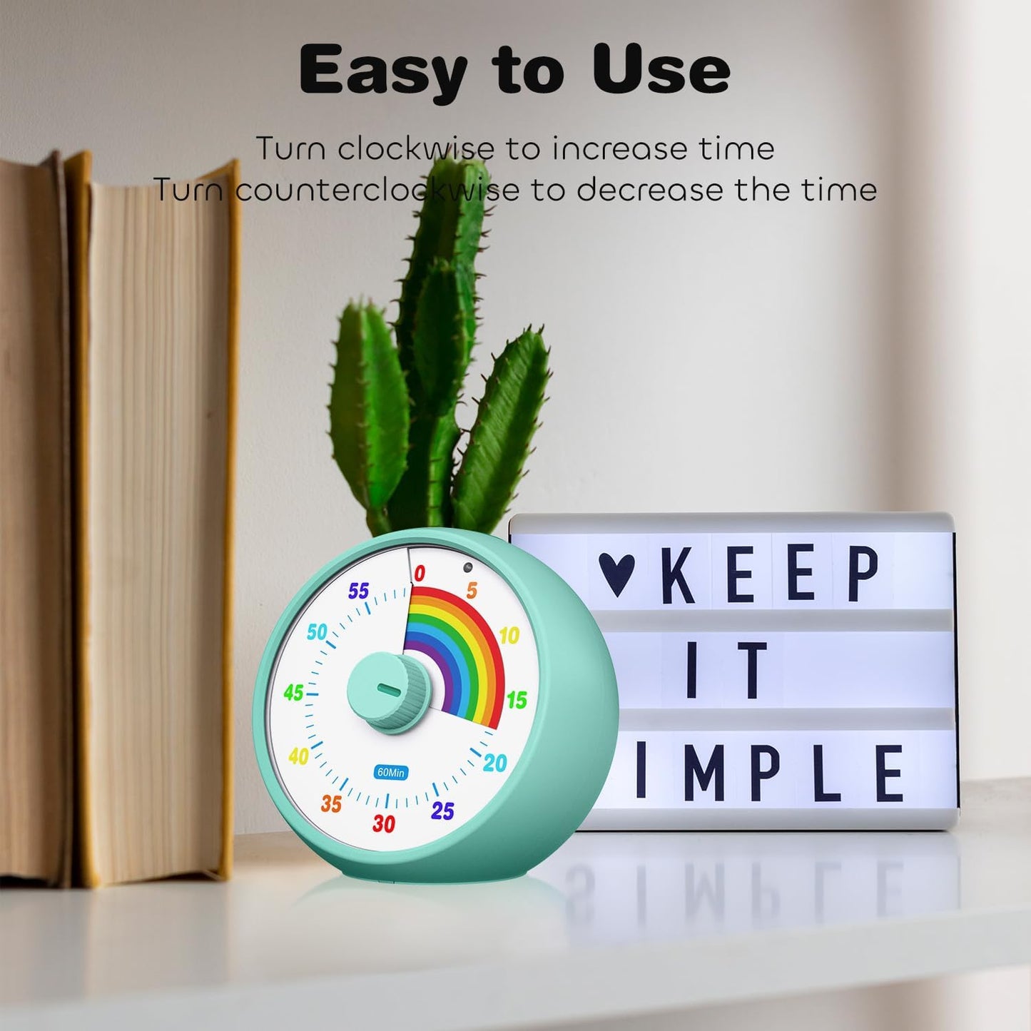 Visual Timer for Kids, 60-Minute Countdown for Classroom Office Kitchen, Desk Timer Kids Time Management Tools with Silent Operation, Pomodoro Timer Rainbow Pattern Purple