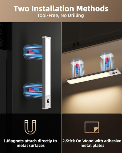 EZVALO 5-Pack Under Cabinet Lighting with Charging Station, 2400mAh Motion Sensor Light, LED Coutner Lights Wireless, 3000K Dimmable, Timer, Magnetic, with Remote Control for Kitchen, Closet, Stair
