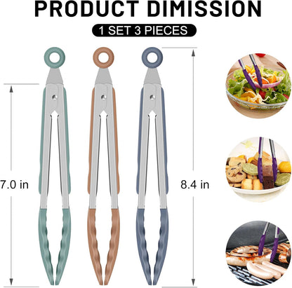 Hotec Silicone Kitchen Tongs for Cooking 9-Inch Serving Tongs with Silicone Tips, Set of 3 (Gradient Blue)