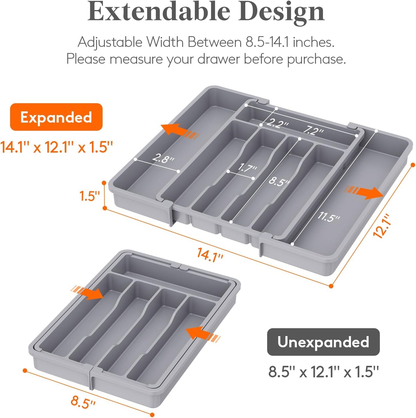 Lifewit Silverware Drawer Organizer, Expandable Utensil Tray for Kitchen, BPA Free Flatware and Cutlery Holder, Adjustable Plastic Storage for Spoons Forks Knives, 11-18 x 14", Black