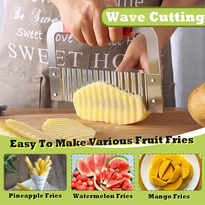 FANTEXY Extra Large Crinkle Cutter - French Fry Cutter, Wavy Chip Slicer for Carrots And Potatoes, Crinkle Cutting Knife with Wood Handle for Professional Kitchens for Fruit