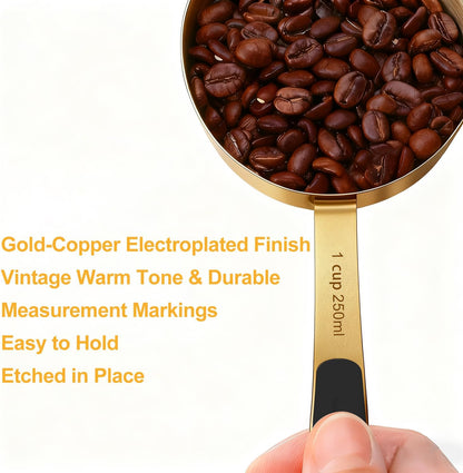 Bopei Measuring Cups and Spoons Set Stainless Steel 10 Piece for Cooking and Baking (5 Cups + 5 Spoons, Colorful Handles)