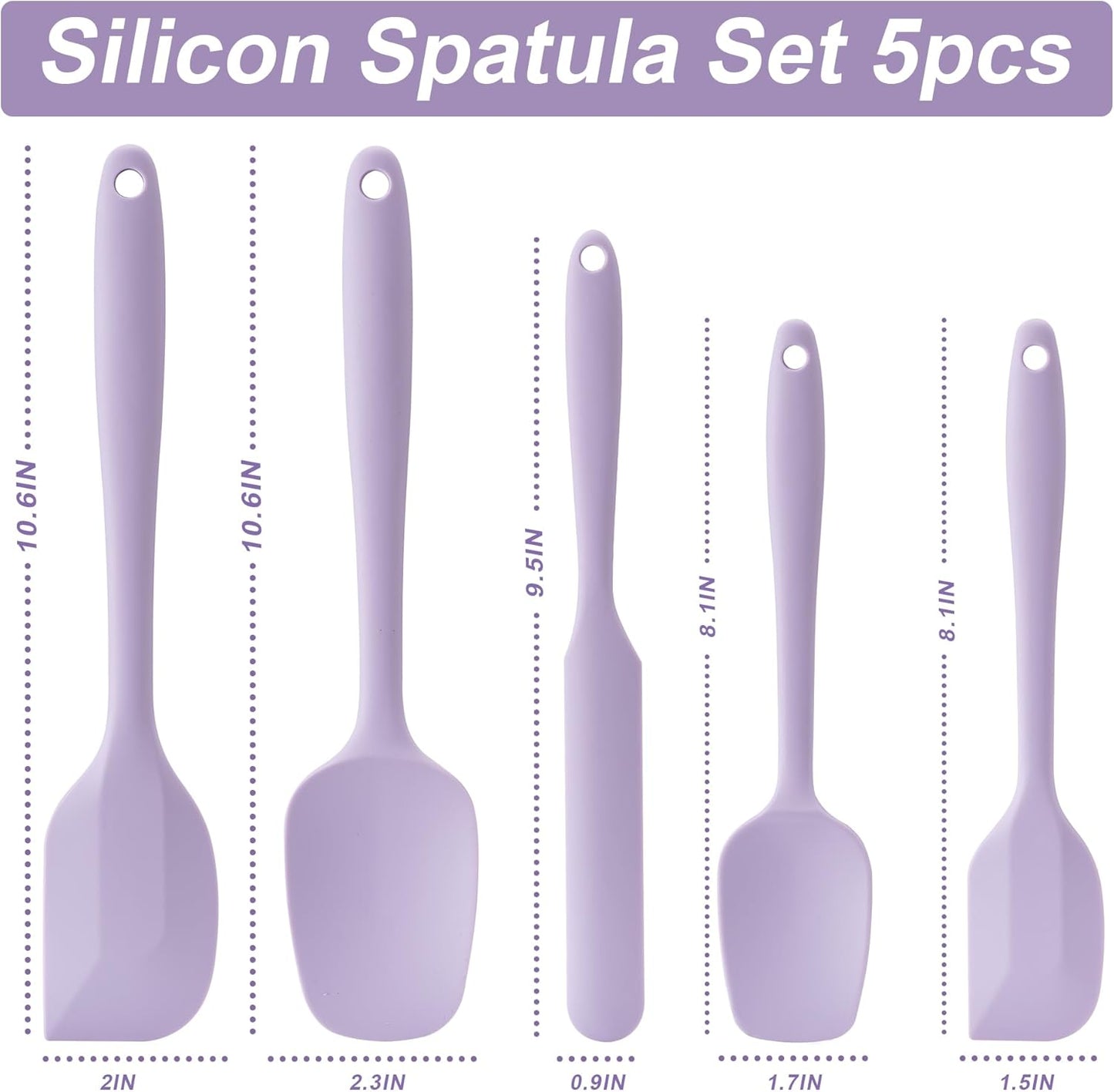 Silicone Spatula Set, 5 Piece Food Grade Rubber Spatulas for Baking, Cooking, and Mixing High Heat Resistant Non Stick Dishwasher Safe BPA-Free (Multicolor)