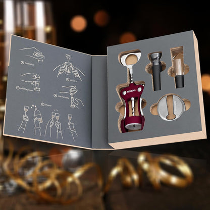 Beneno Wine Opener, Zinc Alloy Premium Wing Corkscrew with Multifunctional Bottles Opener, Sharp Wine Corkscrew with Ergonomic Non-Slip Wing Handle, Silver