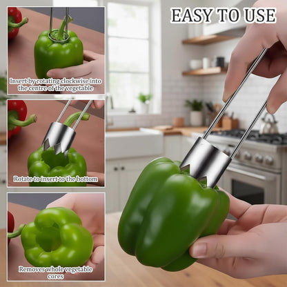 3PCS Red Bell Pepper Seed Corer-Multifunctional Fruit And Vegetable Core Remover,Kitchen Gadgets for Pepper, Pineapple, Pear (silvery)
