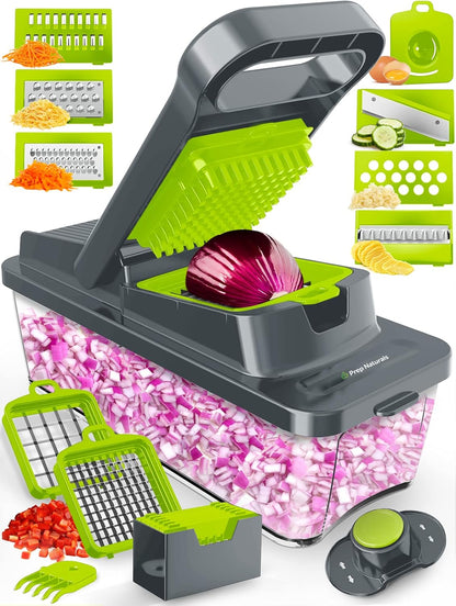 PrepNaturals Vegetable Chopper & Mandoline Slicer - 12 in 1, Blue/White