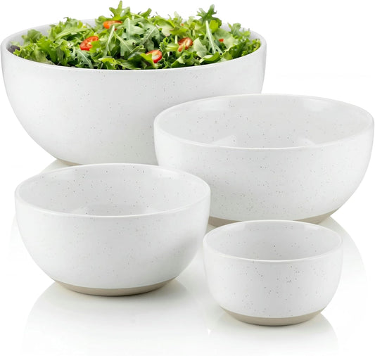 KooK Mixing Bowls, Ceramic Nesting Bowls, Stoneware Kitchen Bowls, For Prep, Serving, Dishwasher Safe, 18/40/90/140 oz, Set of 4, Moonstone
