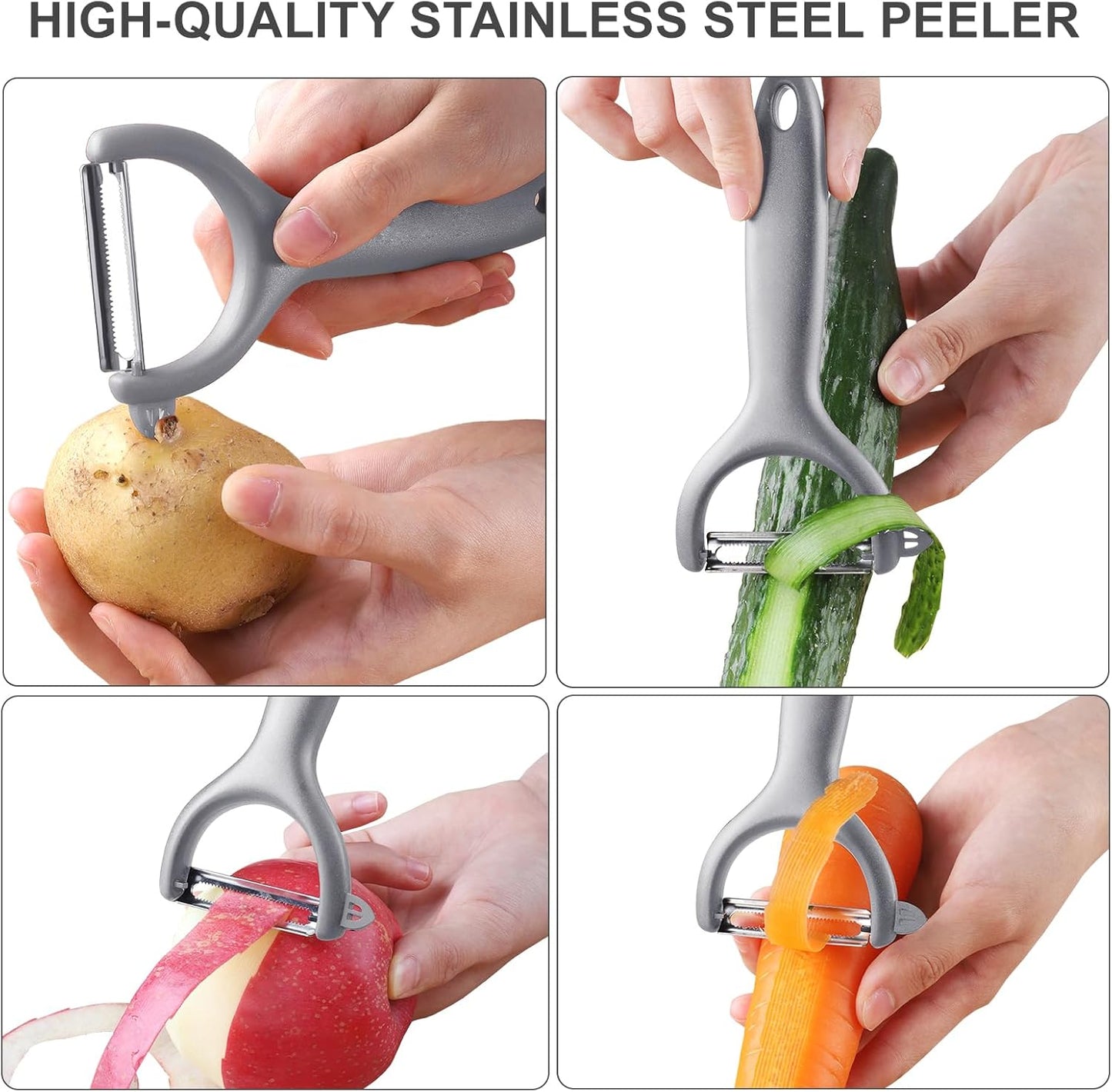 Safe Mandoline Slicer for Kitchen, 6 in 1 Vegetable Chopper, French Fry Cutter For Potatoes, Potato Slicer,Food Chopper,Adjustable Thickness 0.1-8 mm, With Peeler/Cleaning Brush (Black)