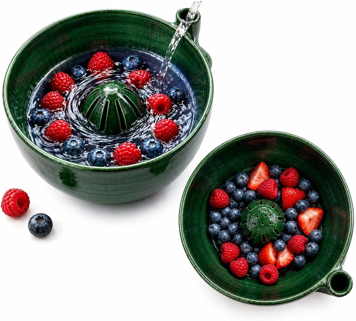 Self Rinsing Berry Bowl, The Original Artisan Swirling Berry Bowl, 3D Print Berry Colander with Vortex Fruit Washing Design, Stoneware Fruit Rinse Bowl for Kitchen Counter