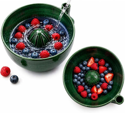Self Rinsing Berry Bowl, The Original Artisan Swirling Berry Bowl, 3D Print Berry Colander with Vortex Fruit Washing Design, Stoneware Fruit Rinse Bowl for Kitchen Counter