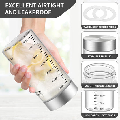 CWHHRN 4 Oz Glass Bottles, 2 Pack Glass Jar with Lid, Borosilicate Glass, Stainless Steel Lids for Juicing, Smoothies, Water Bottles, Food Storage, Shaker Bottles