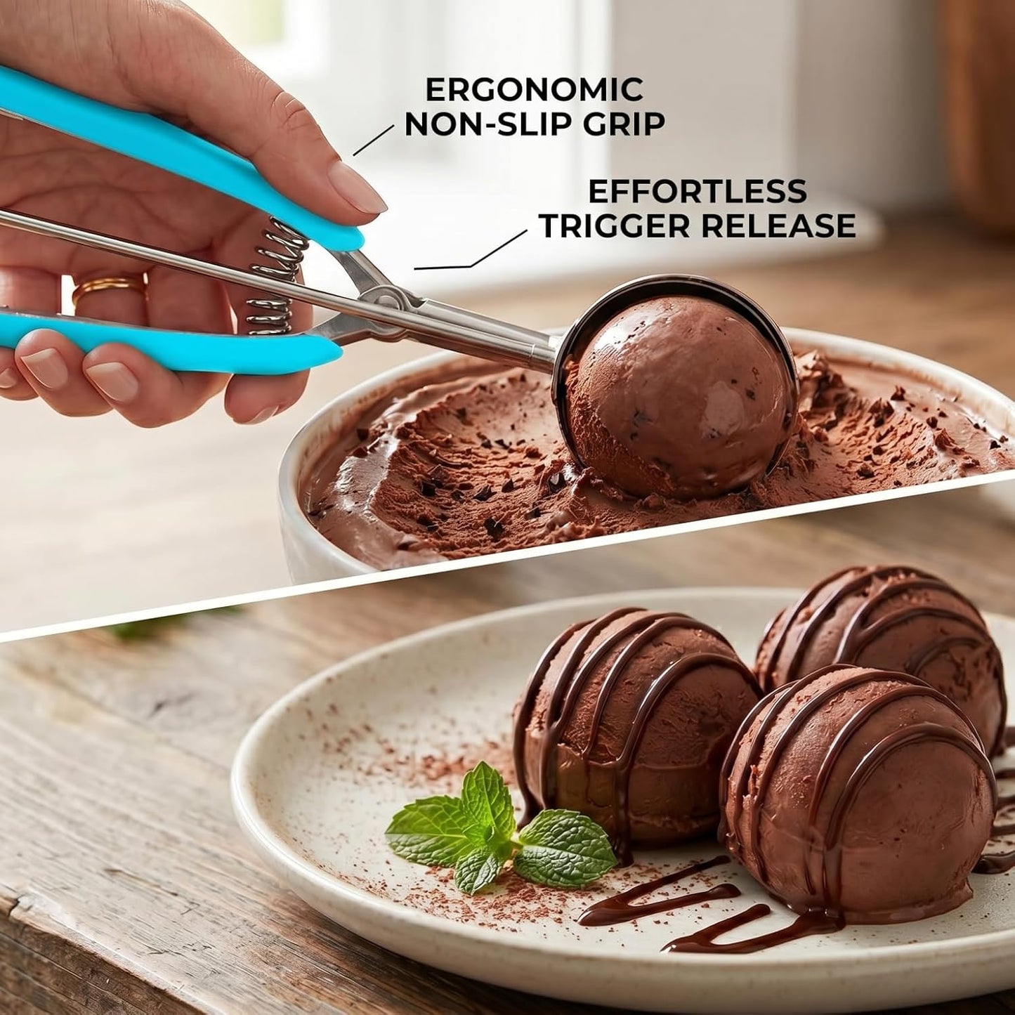 Ice Cream Scoop, 18/8 Stainless Steel Cookie Scoop, Cookie Scoops for Baking, 2 Tbsp/ 30 ml/ 1 oz Cookie Dough Scoop, Ice Cream Scooper with Trigger Release, Cookie Scooper for Baking