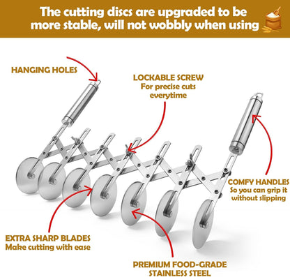 Juome 5 Wheel Pastry Cutter with Wooden Handle, Multi-Round Wheel Pasta Dough Cutter Roller Pizza Slicer Accordion Pastry Knife Divider Tool