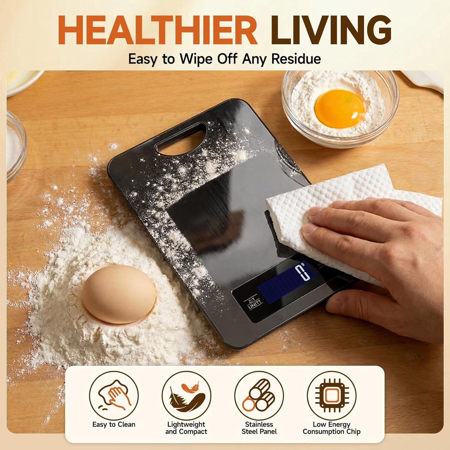 Food Scale, Digital Food Scale, Kitchen Scale with Hang Loop, 11lb Precise Baking Scale, Stainless Steel–High Precision Digital Scale for Food, Measures Grams, Ounces, Perfect for Home Cooking Baking