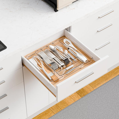 Yieach Clear Expandable Silverware Drawer Organizer,9.4-15.6In Adjustable Silverware Tray for Drawer,Acrylic Kitchen Utensil Drawer Organizer for Cutlery,Flatware Organizers and Fork and Spoon Holder