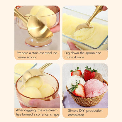 Yunseity Ice Cream Scoop, Melon Baller, Easy Demoulding Made of 304 Stainless Steel for The Kitchen (Gold)