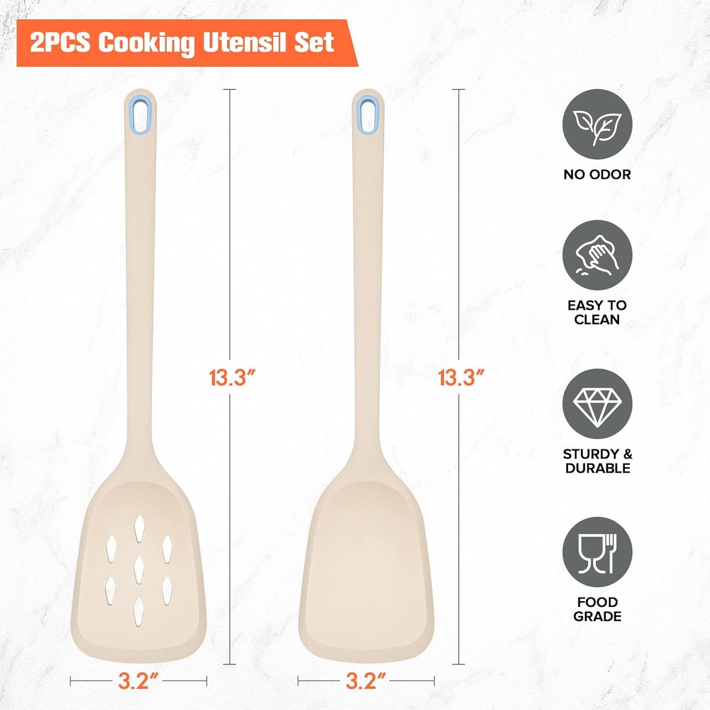 Silicone Cooking Spatula&Slotted Spatulas, Pack of 2,Solid Turner Kitchen Utensils Set for Cooking,Frying, Baking, Flipping, Turning,Heat Resistant 450℉ (Green)