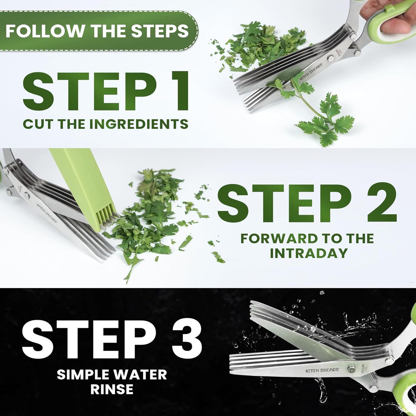 KitchShears Herb Scissors with 5 Blades and Cover - Premium Quality Stainless-Steel Herb Cutter for Kitchen & Garden Herbs - With safety Cover and Cleaning Comb - Dishwasher Safe & Easy to Clean