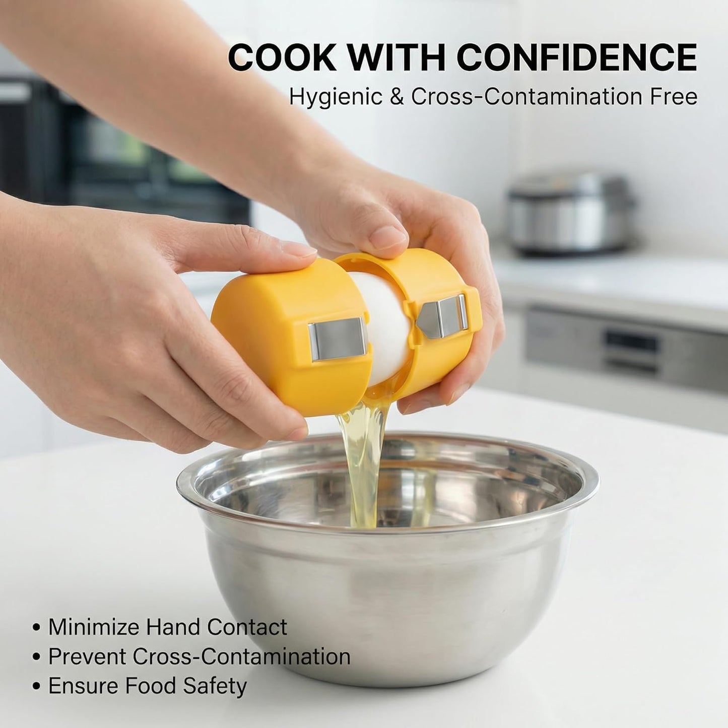 Premium PP Egg Shell Opener & Egg Cracker, Multifunctional Egg Peeler & Egg Opener Tool for Raw Eggs, Quick Clean Crack for Home Kitchen Gadgets, Stainless Steel Blade,Yellow Bright