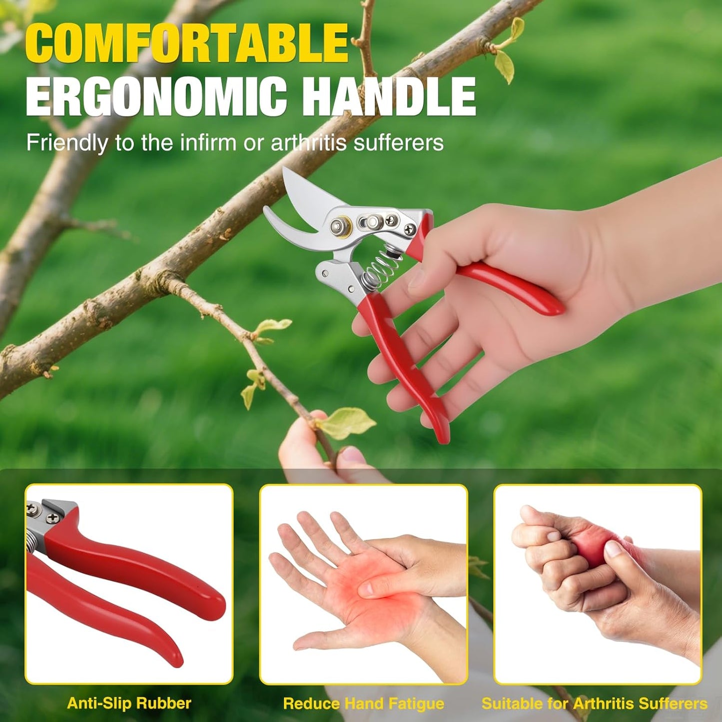 Yesker Pruning Shears Garden Shears 7.8" Professional Garden Scissors Sharp 65 Manganese Steel Blade Heavy Duty Clippers Hand Pruners for Cutting Fresh Flowers Branch Plant Trimming Gardening Tools