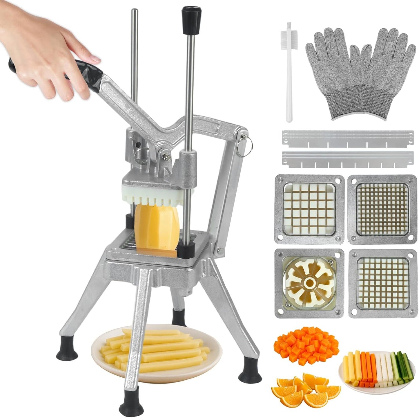 Commercial Vegetable Fruit Chopper, Heavy Duty Professional Food Dicer with 1/4" Blade, French Fry Cutter, Fruit Slicer for Restaurants & Home Kitchen