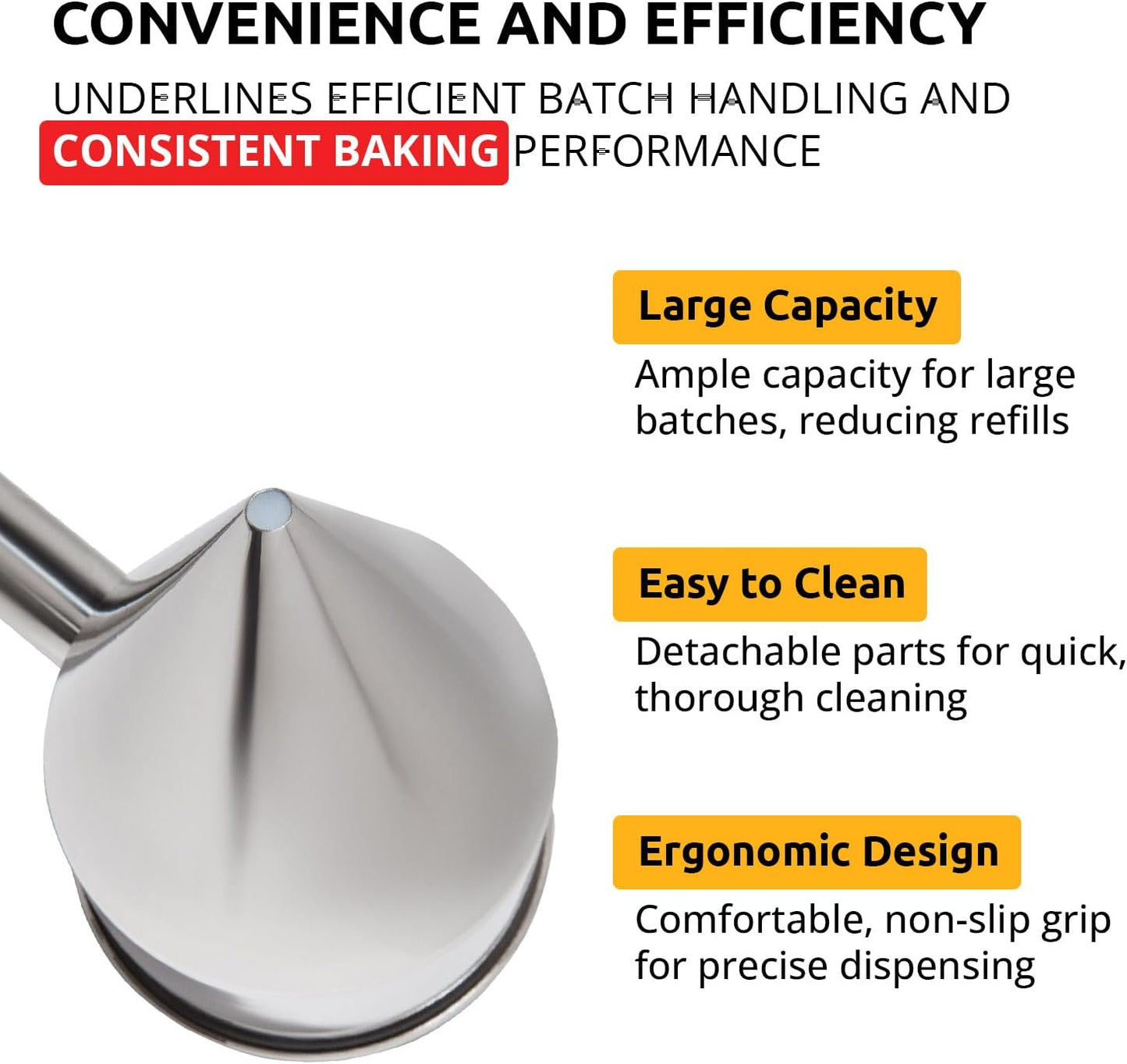 ALDKitchen Batter Dispenser | Funnel Dough Dispenser with Stand | Stainless Steel