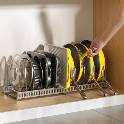 ORDORA Pots and Pans Organizer under Cabinet, Expandable 11.8"-22.8" Pot Lid Holder with 12 Adjustable Dividers, Pan Organizers inside Cabinet for Kitchen Cookware Bakeware, Black