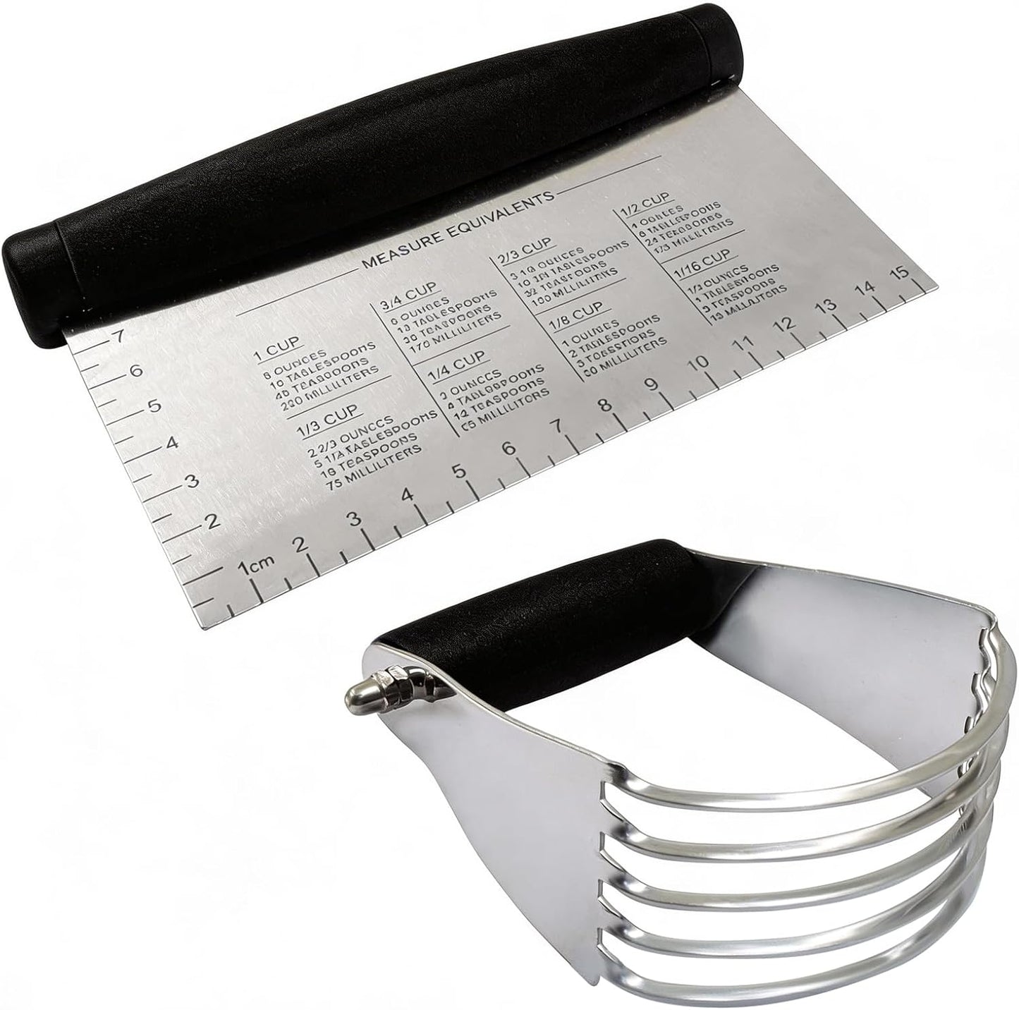 Stainless Steel Bench Scraper and Pastry Blender Cutter Set,Multipurpose Kitchen Baking Essential Tool with Comfortable Grip Handle for Baking/Nut Pie Dough Processing(Black)