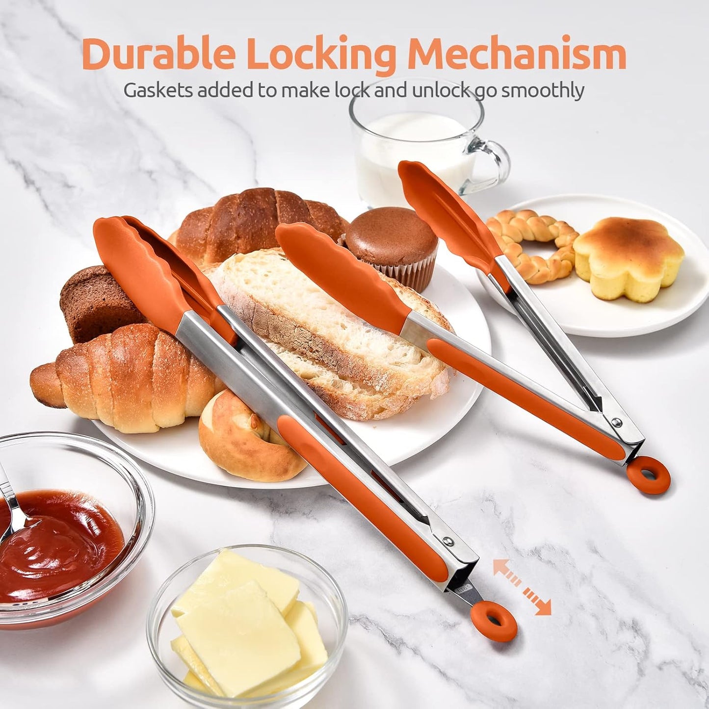 600ºF Heat Resistant Kitchen Tongs: U-Taste 9 inch Silicone Cooking Tong with Firm Sealed Non Stick Rubber Tips & Silicon Coated 18/8 Stainless Steel Handle & Smooth Locking for Serving Salad (Black)