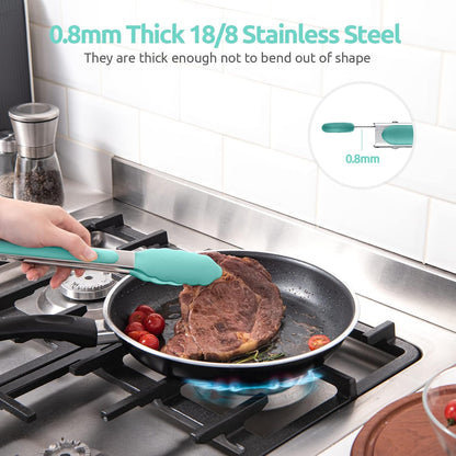 600ºF Heat Resistant Kitchen Tongs: U-Taste 9 inch Silicone Cooking Tong with Firm Sealed Non Stick Rubber Tips & Silicon Coated 18/8 Stainless Steel Handle & Smooth Locking for Serving Salad (Black)