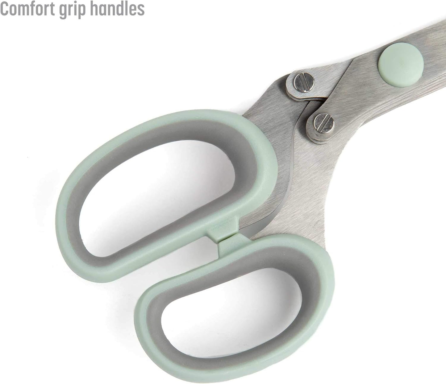 Goodful Utility Kitchen Shear and 5-Blade Herb Shear Set, Premium Stainless Steel Blades with Protective Guards, Comfort Grip Handles, Built-in Herb Shear Cleaning Comb, 2-Piece Set, Sage Green