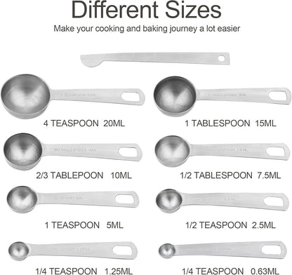 Smithcraft Measuring Cups and Spoons Set, 18/8 Stainless Steel Measuring Cups and Spoons for Kitchen & Baking, Heavy Duty Metric & US 8 Measuring cups, 9 Measuring Spoons Set