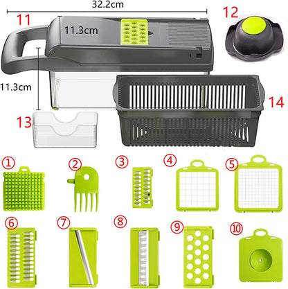 Vegetable Chopper, 14-in-1 Mandoline Slicer, Multifunctional Veggie Chopper, Potato Chopper, Vegetable Dicer, Food Chopper with Container, Chopper Vegetable Cutter with 7 Blades Kitchen Essentials