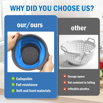 Collapsible Colander Set, Silicone Collapsible Strainers for Kitchen, Perfect for Draining Pasta, Vegetable and Fruit, Food Strainer, Dishwasher Safe (3 Pack)