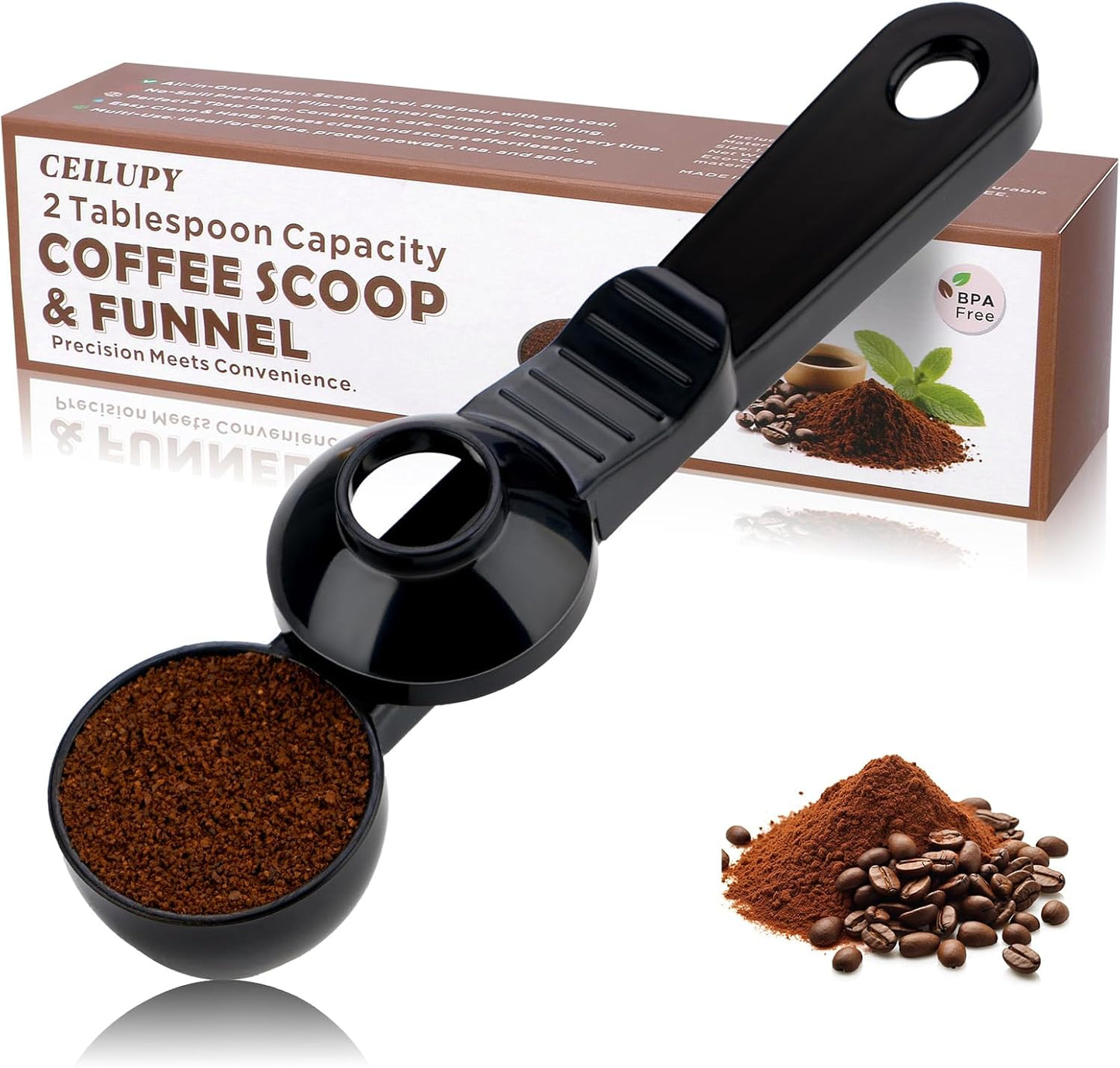 2-in-1 Coffee Scoop with Funnel, 2 Teaspoon Measuring Spoon for Reusable K Cups, Ground Coffee, Protein Powder & Tea, Mess-Free Plastic Design (Pink)
