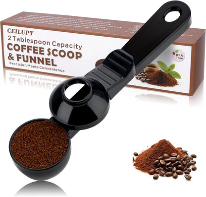 2-in-1 Coffee Scoop with Funnel, 2 Teaspoon Measuring Spoon for Reusable K Cups, Ground Coffee, Protein Powder & Tea, Mess-Free Plastic Design (Pink)