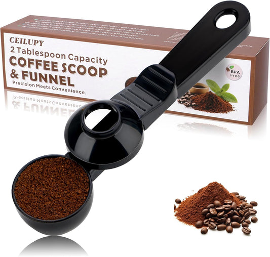 2-in-1 Coffee Scoop with Funnel, 2 Teaspoon Measuring Spoon for Reusable K Cups, Ground Coffee, Protein Powder & Tea, Mess-Free Plastic Design (Pink)