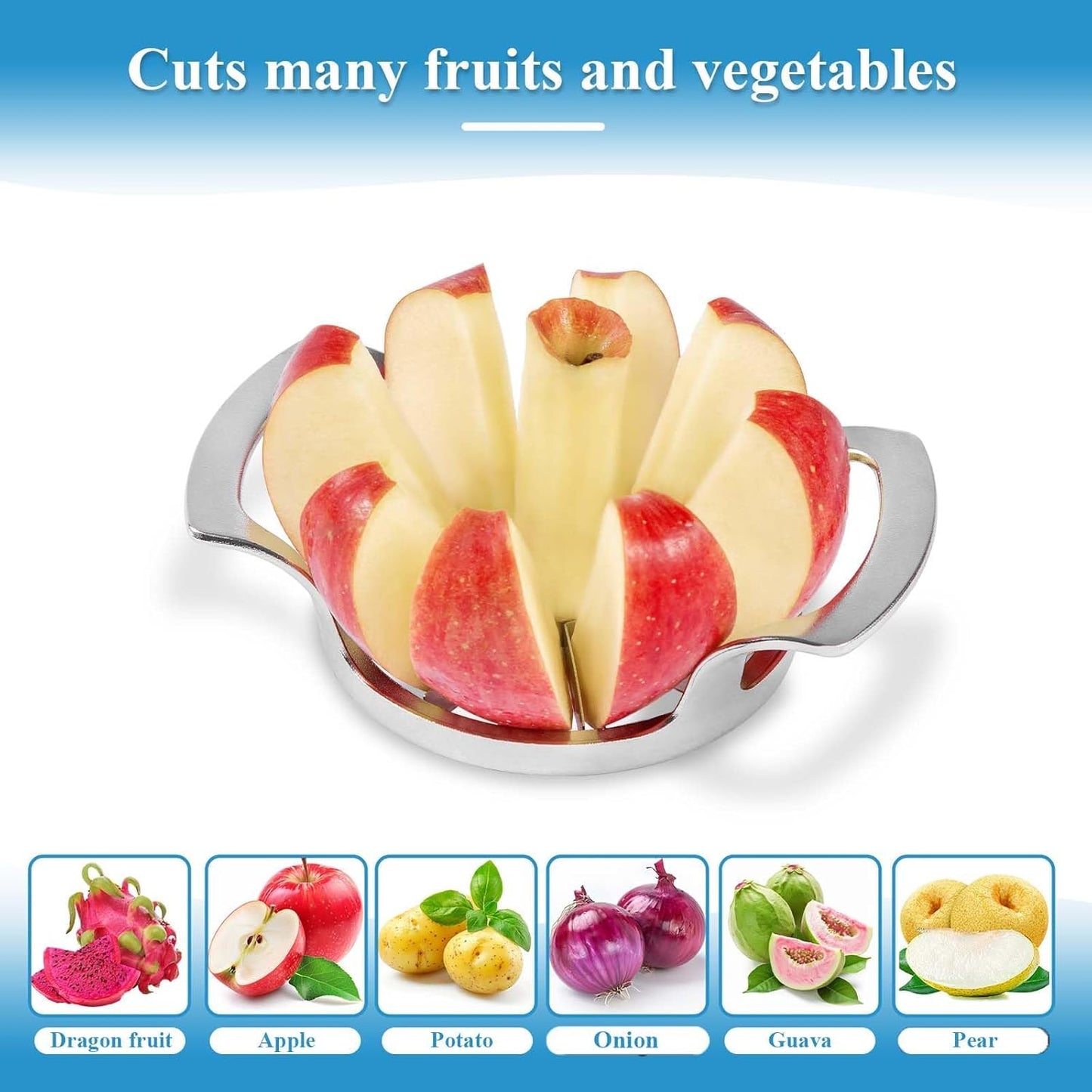 Apple Slicer and Corer, Basic Model with 12 Sharp Stainless Steel Blades - Zinc Alloy Case for Effortless Slicing & Coring