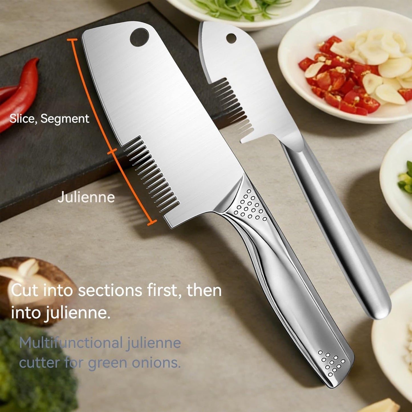 Stainless Steel Multi-Purpose Julienne Peeler, 2-in-1 Vegetable Julienne Slicer Blade, Quick & Easy Kitchen Multifunctional Shredder Cutter Tool for Fruit, Potatoes, Carrot, Green Onion (Small)