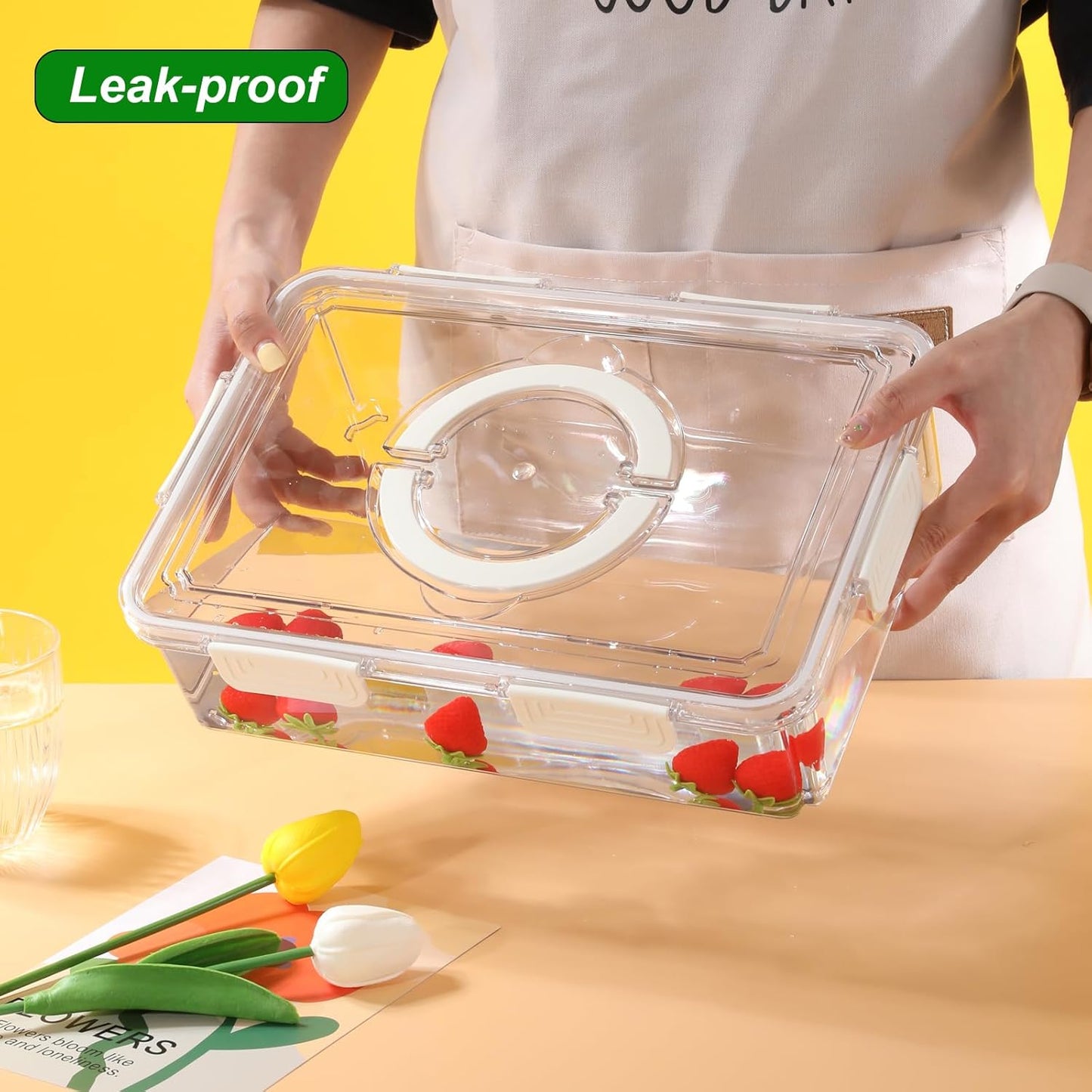 Taiuloo Airtight Fruit Storage Containers for Fridge with Lid & Handle, BPA-Free Snack Box Container with 4 Removable Colanders, Berry Vegetable Fresh Produce Saver, Clear Refrigerator Organizer Bins