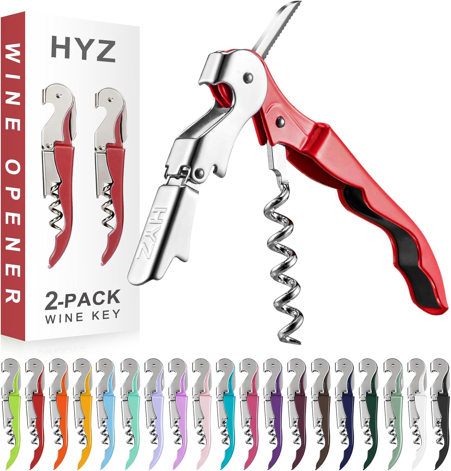 HYZ 2-Pack Wine Opener Waiter Corkscrew, Professional Wine Key for Servers, Bartender, with Foil Cutter, Manual Wine Bottle Opener Double Hinged (Black)