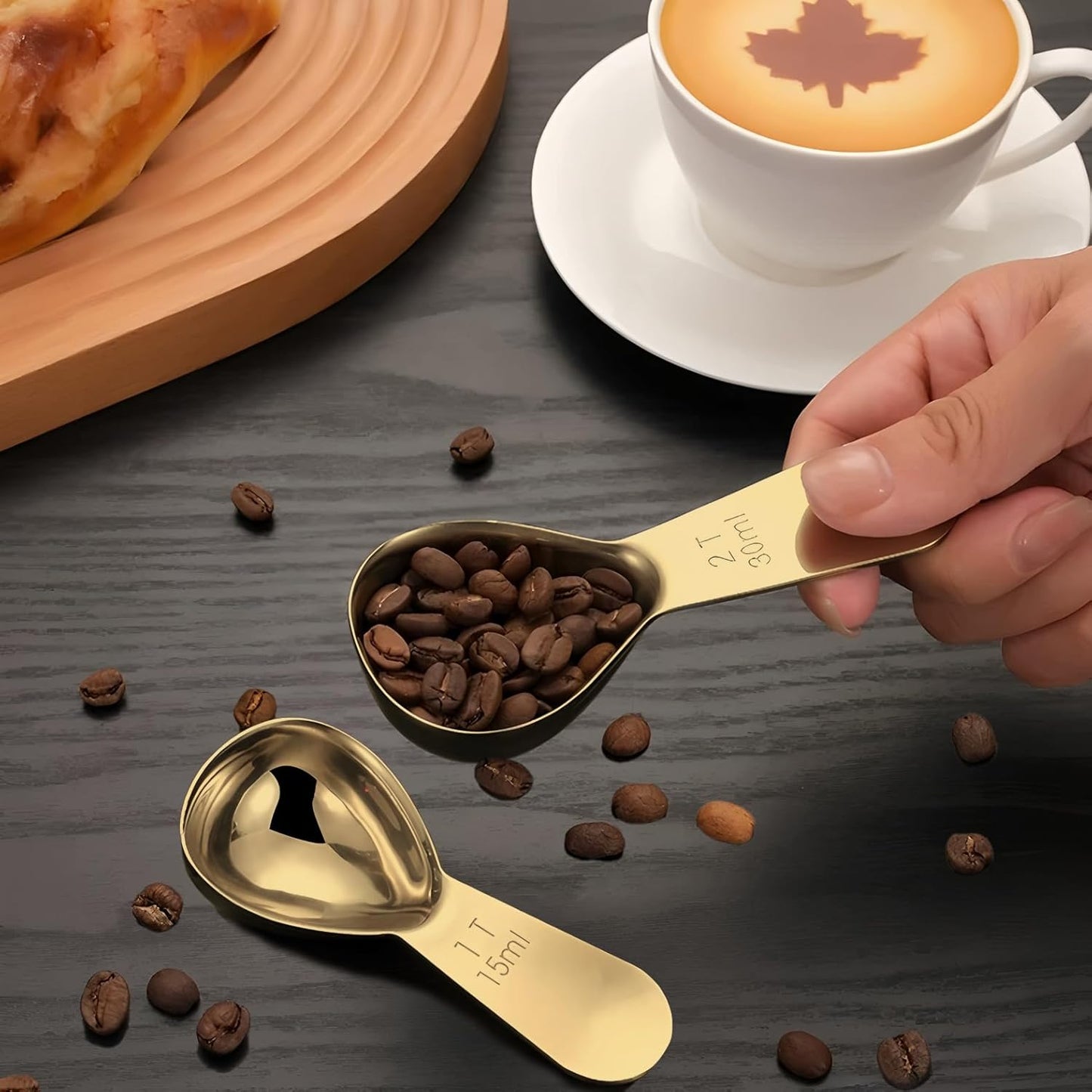 2Pcs Stainless Steel Coffee Scoop,1TBSP&2TBSP(15ML&30ML) Tablespoon Measuring spoon,Black