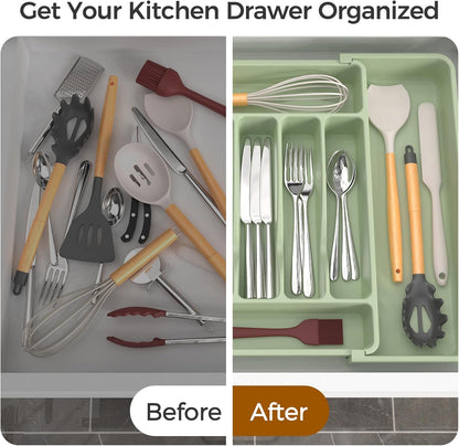 ukeetap Extra Large Expandable Silverware Organizer, BPA-Free Food-Safe Cutlery Flatware Organizer, Kitchen Utensil Drawer Organizer, Adjustable Silverware Holder for Spoons Forks Knives, Black