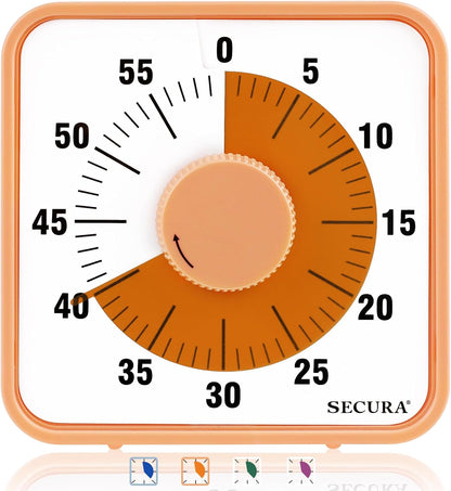 Secura 60-Minute Visual Countdown Timer, 7.5-Inch Oversize Classroom Visual Timer for Kids and Adults, Durable Mechanical Kitchen Timer Clock with Magnetic Backing (Blue)