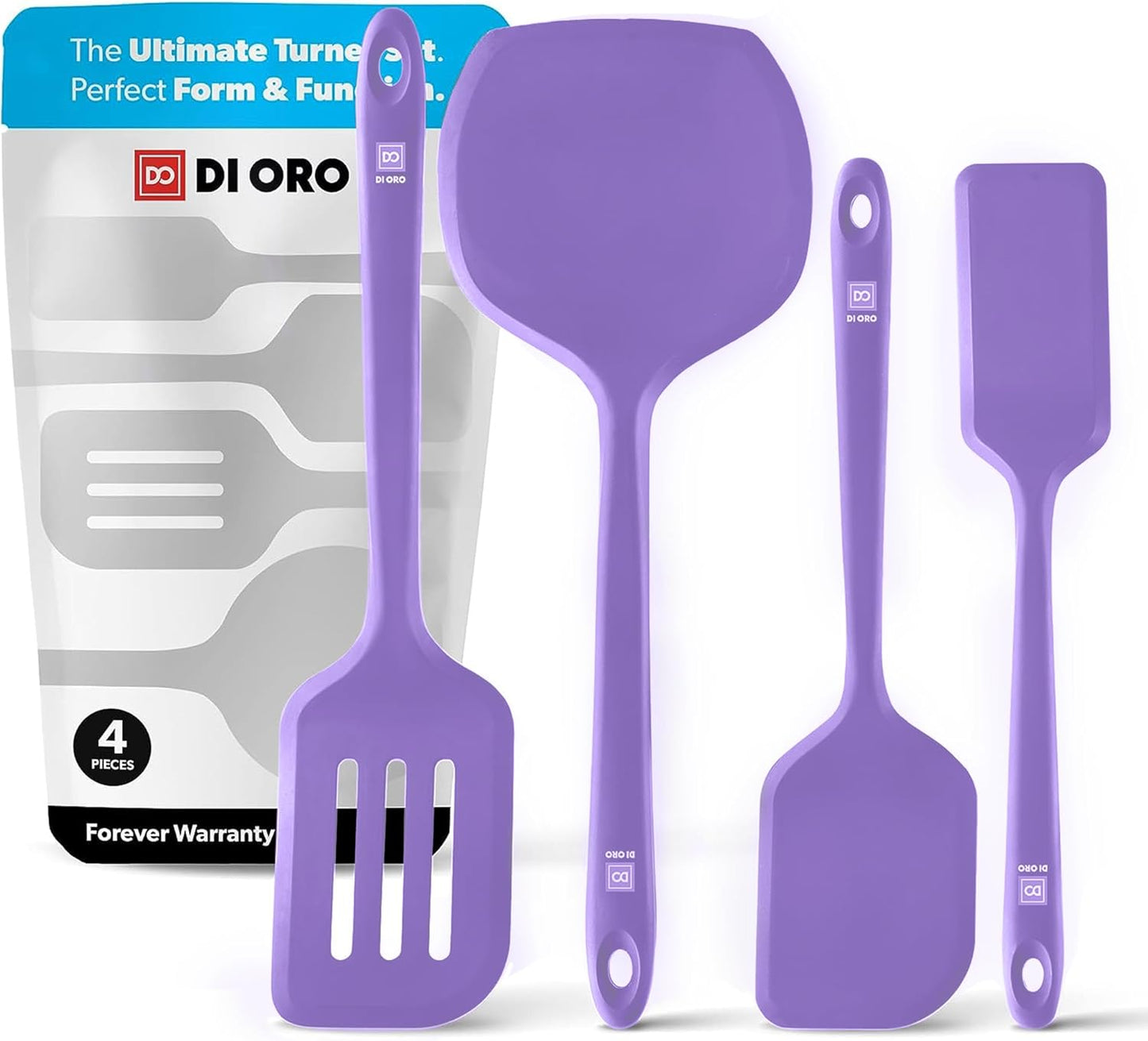 New DI ORO Seamless Series Moda 4-Piece Silicone Turner Spatula Set - 600°F Heat-Resistant Flexible Kitchen Spatulas for Nonstick Cookware - Flippers for Eggs & Pancakes - Utensils for Cooking (Stone)