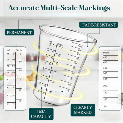 Feekoon Blender Measuring Cup 16oz Compatible with Cuisinart Smart Stick Hand Blender CSB-79 CSB79MC, Glass Mixer Attachments Immersion Cups, Replacement Measuring Cup for Stick Hand Blenders